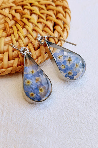 Pressed Flower Earrings - Water Drop Forget Me Not Flower