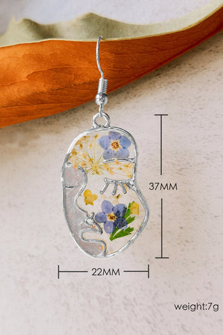 Pressed Flower Earrings -Abstract Face Forget Me Not Flower