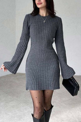 Half Collar Long Sleeved Knitted Mini Dress