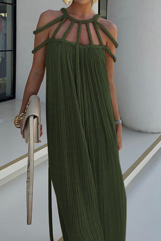 Draped Woven Halterneck Backless Maxi Dress