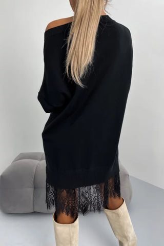 Lace trim mid-length sweater