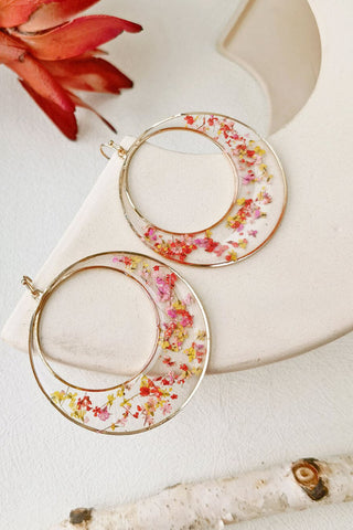 Queen Anne Lace Dried Flowers Large Hoop Earrings