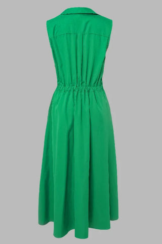 Sleeveless Solid Color Lapel Midi Dresses