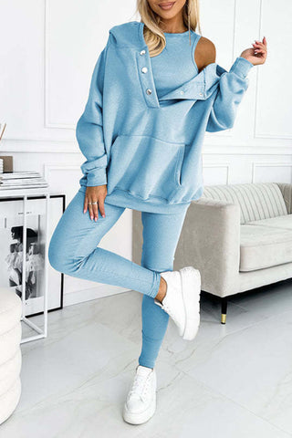 Thickened hooded sweatshirt, slim-fit vest and pants Three-piece set