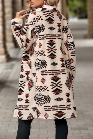 Geometric Pocketed Dropped Shoulder Coat