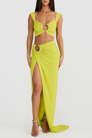 Strapless tube top slim fit pleated slit skirt set