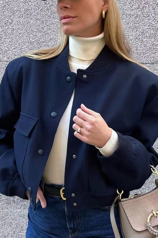 Solid Color Pocket Stand Collar Jacket