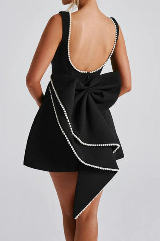 embellished Large Bow Slim-fit Mini Dress