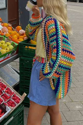 Colorful Striped Knitting Loose Cardigan