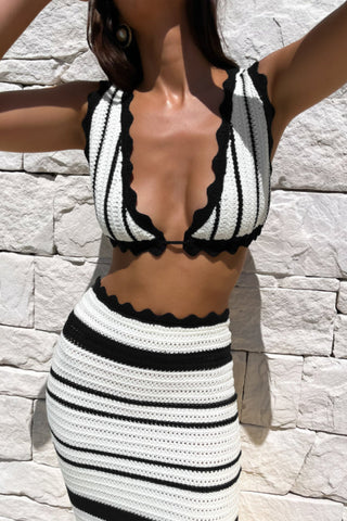 Striped Casual Vest Camisole Top Long Skirt Set