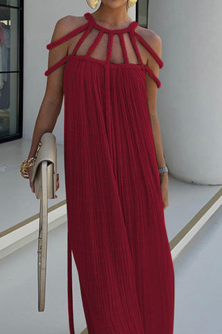 Draped Woven Halterneck Backless Maxi Dress