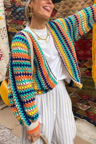 Colorful Striped Knitting Loose Cardigan