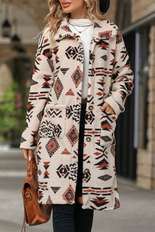 Geometric Pocketed Dropped Shoulder Coat