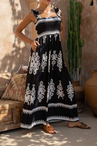 Abstract Square Neck Maxi Dress