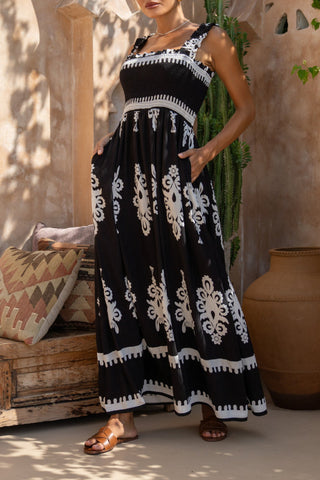 Abstract Square Neck Maxi Dress