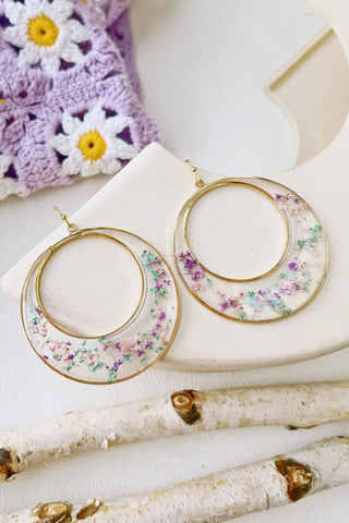 Queen Anne Lace Dried Flowers Large Hoop Earrings