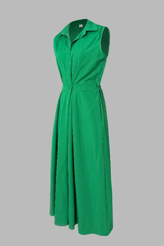 Sleeveless Solid Color Lapel Midi Dresses