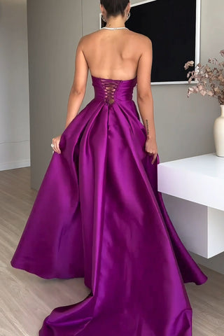 Sleeveless Strapless Solid Color Hollow maxi Dress