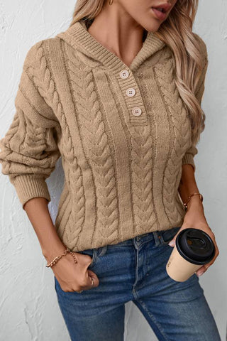 Hooded Thick Retro Button Cable Knit Sweater