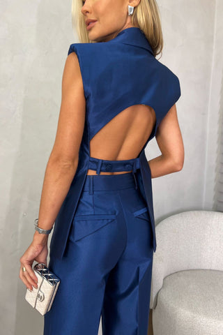 Fashion backless silk vest casual pants set