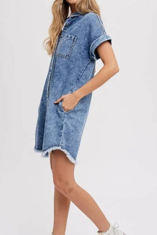 Versatile loose women's cardigan denim short sleeved mini dress