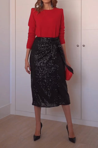 Sequined Mesh Midi Skirt