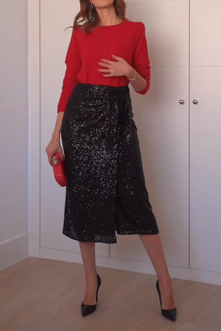 Sequined Mesh Midi Skirt