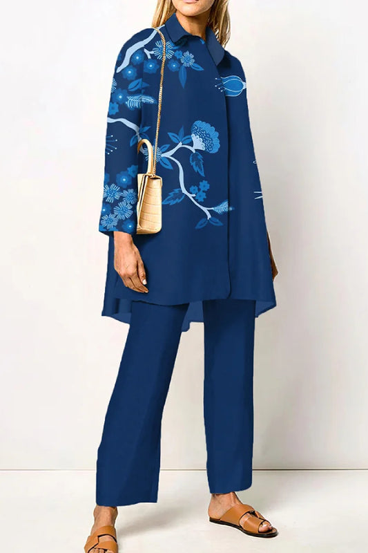 Elegant And Elegant Floral Shirt Two-Piece Set