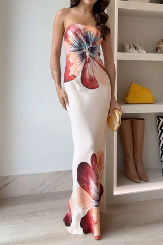 Printed Sexy Tube Top Slim Fit Maxi Dress