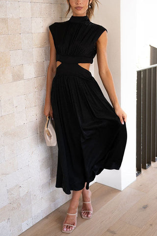 Cutout Waist Pocketed Vacation Midi Dress