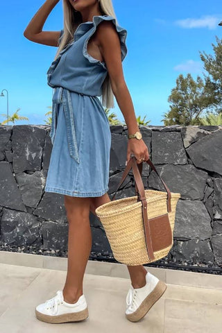 Fashionable and casual sleeveless loose denim mini dress