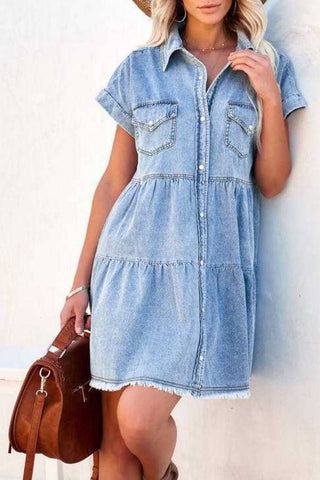 loose denim shirt sleeved mini dress