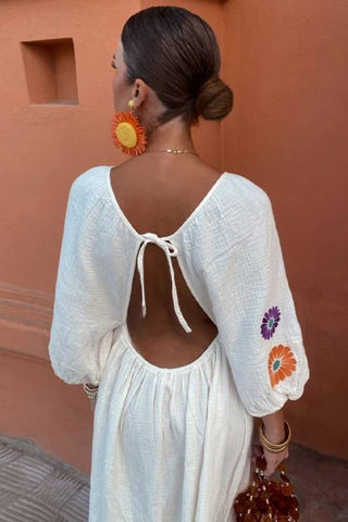 Backless Embroidery V-Neck Floral Maxi Dress