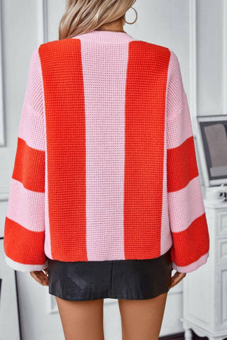 Color Block Round Neck Long Sleeve Sweater