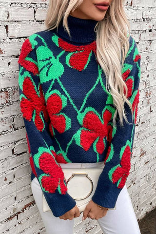 Floral Pattern Knit Sweater