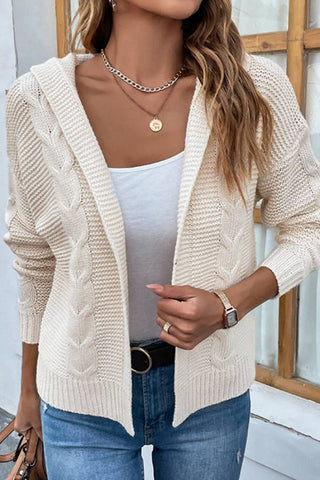 Cable-Knit Dropped Shoulder Hooded Cardigan