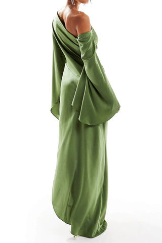 Solid color one-shoulder maxi dress