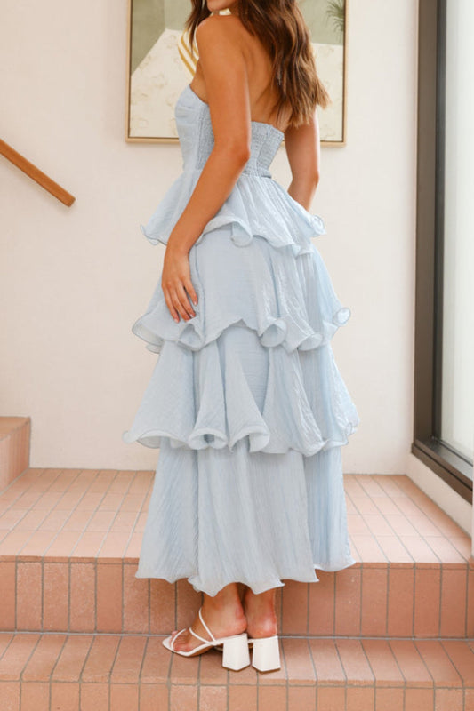 Strapless backless cake midi dress