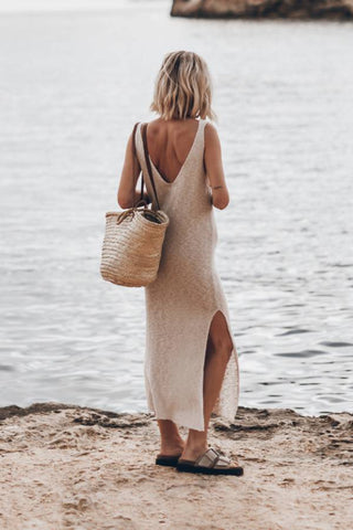 Breeze Knit Slit Loose Tank Midi Dress