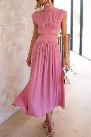 Cutout Waist Pocketed Vacation Midi Dress