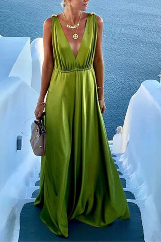 V-neck sleeveless sexy backless solid color maxi dress