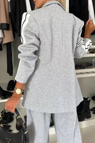 Women's Lapel Long Sleeve Casual Pants Set