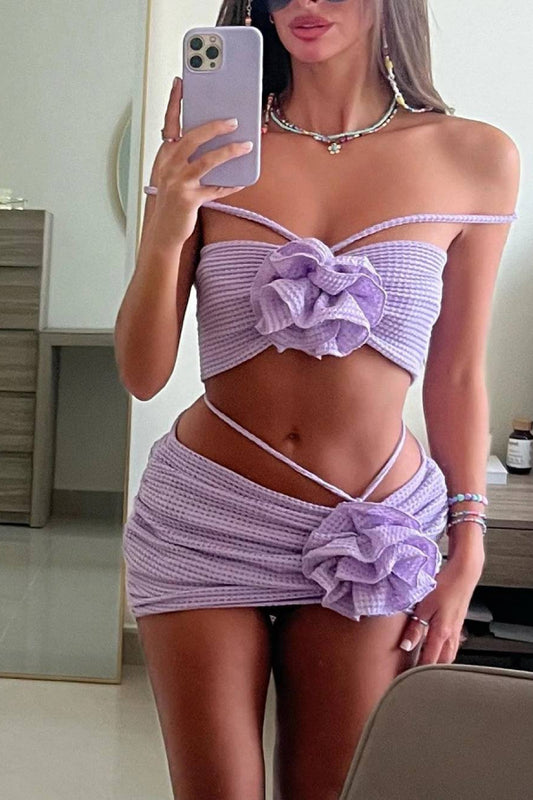 Three-dimensional Flower Bikini Three-piece set