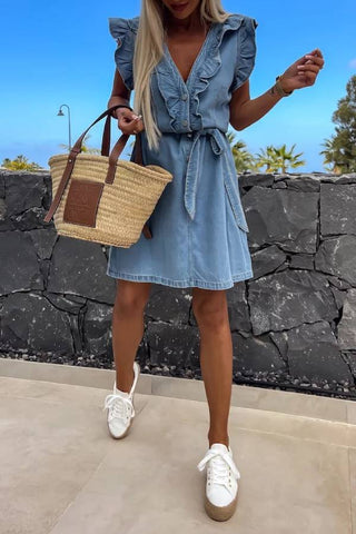 Fashionable and casual sleeveless loose denim mini dress