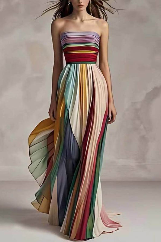 Sexy strapless printed colorful maxi dress