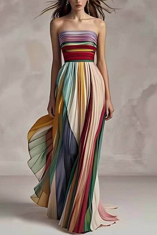 Sexy strapless printed colorful maxi dress