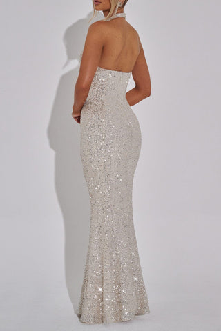 Halter Neck Sequined Fishtail Maxi Dress