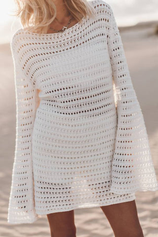 Beach backless hollow out sexy long sleeved mini dress