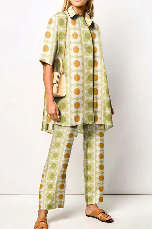 Fashion Floral Printed Casual Shirt Two Piece Set