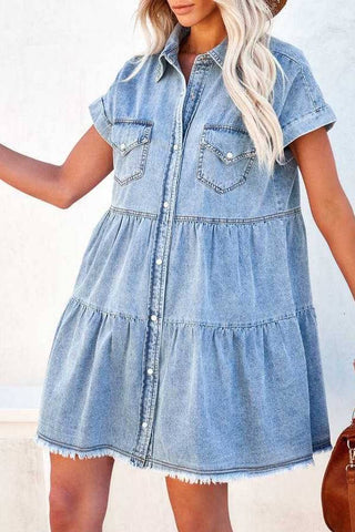 loose denim shirt sleeved mini dress